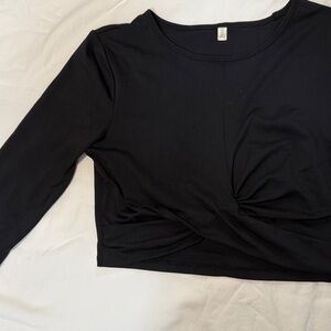 Black Cropped Long Sleeve Top with Front Twist